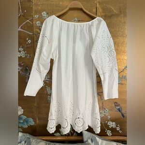 Doen-style 100% cotton eyelet dress with puff sleeves, eyelet detail EUC!